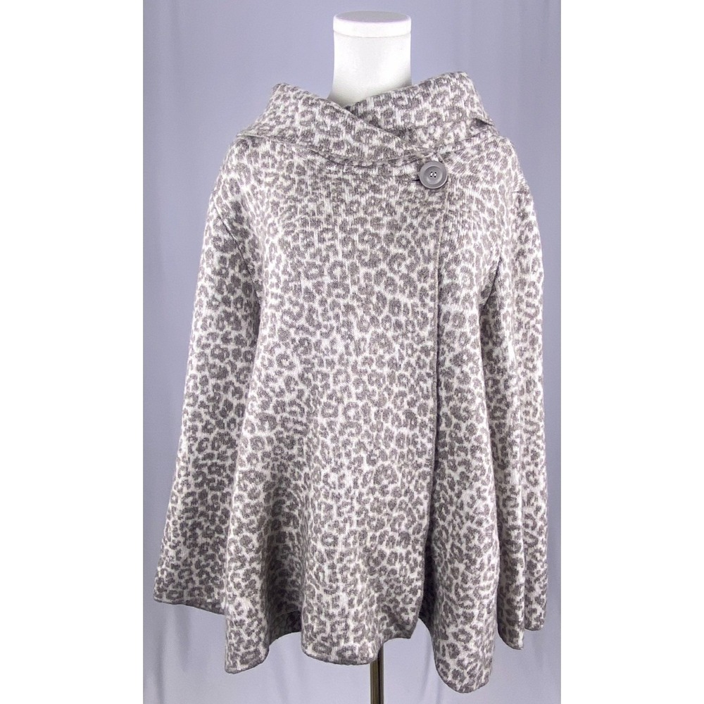 Christian Siriano New York Cardigan Women 3X Gray Leopard Knit Wool Blend Chic